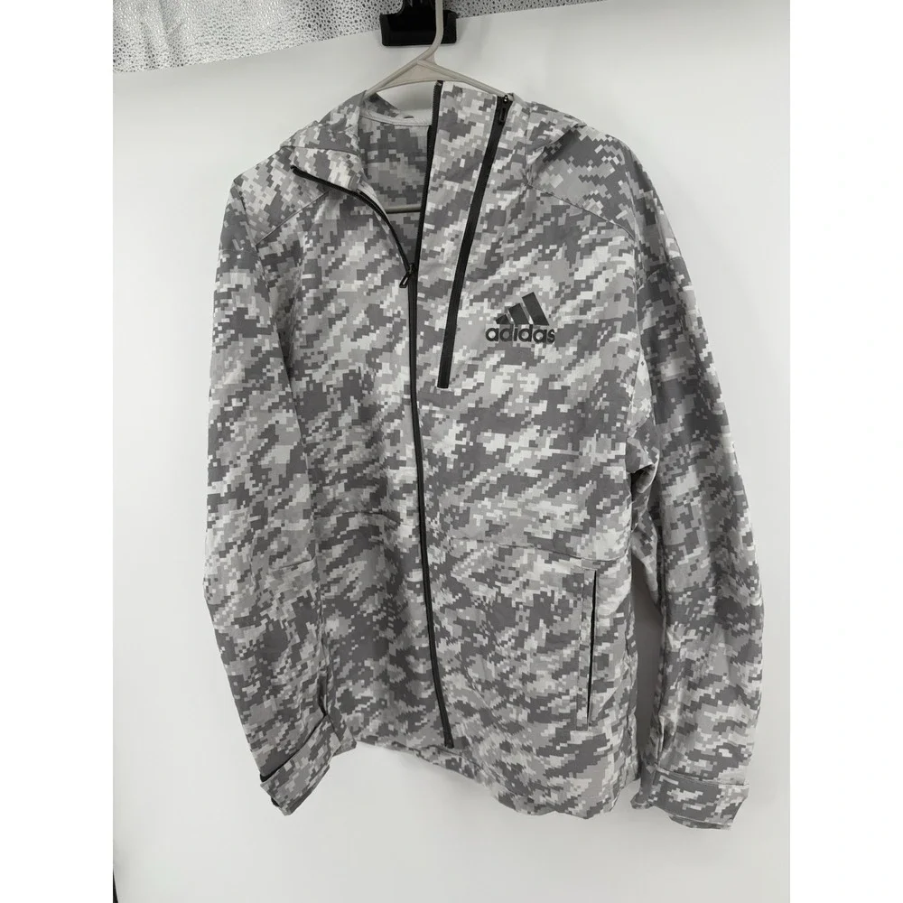 Adidas Mens ID Reflective Track Jacket Gray Digital Camouflage Full Zip Hooded S